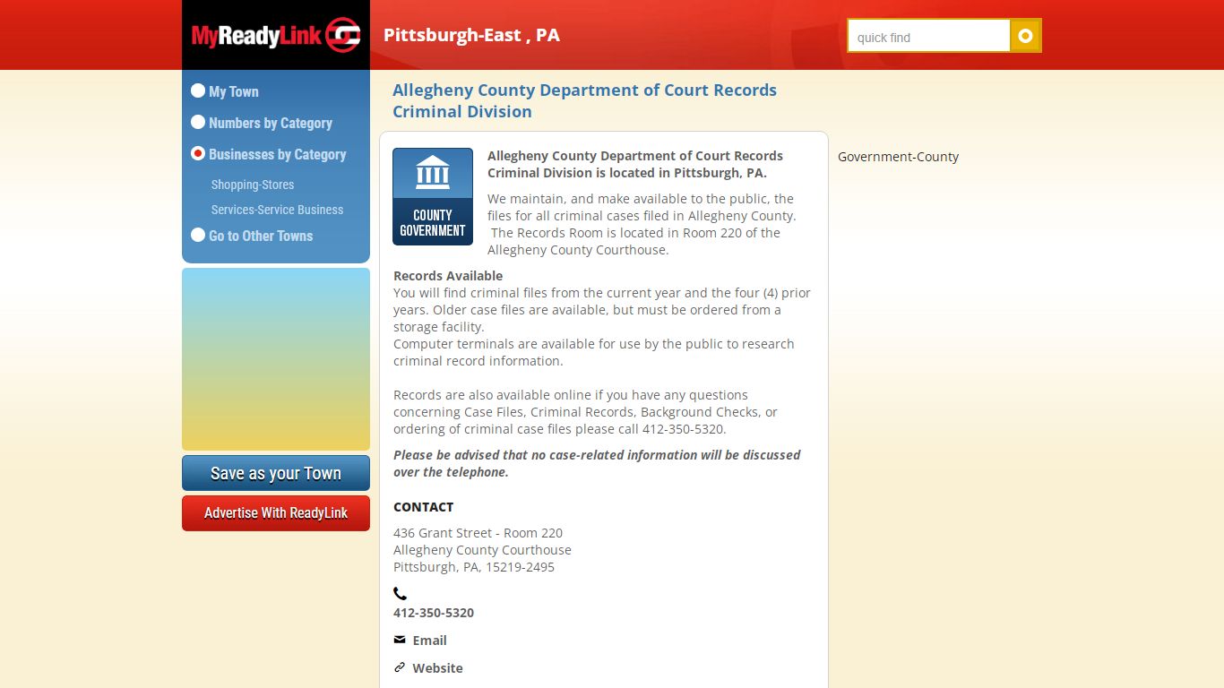 Allegheny County Dept. of Court Records | Pittsburgh PA - ReadyLink